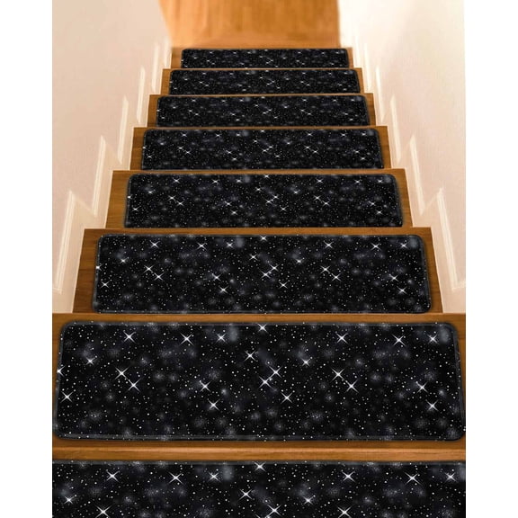 Stair Treads for Wooden Steps,Starry Sky Peel and Stick Stair Treads with Adhesive,Modern Black Abstract Dots Stars Aesthetic Non Slip Indoor Stairs Runner Rugs Mats for Elders Dogs 8"x30" 7PCS
