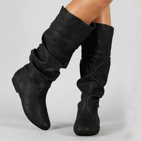 

eczipvz Womens Shoes Length Wedges Boots Knee Shoes Vintage Boots Casual Pleated women s Thigh High Stretch Boots for Women Black Size 9