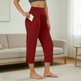 thumbnail image 2 of JGGSPWM Yoga Capris for Women Loose Lounge Pants Elastic High Waisted Versatile Summer Solid Capris Pants with Pockets Red XXL, 2 of 7
