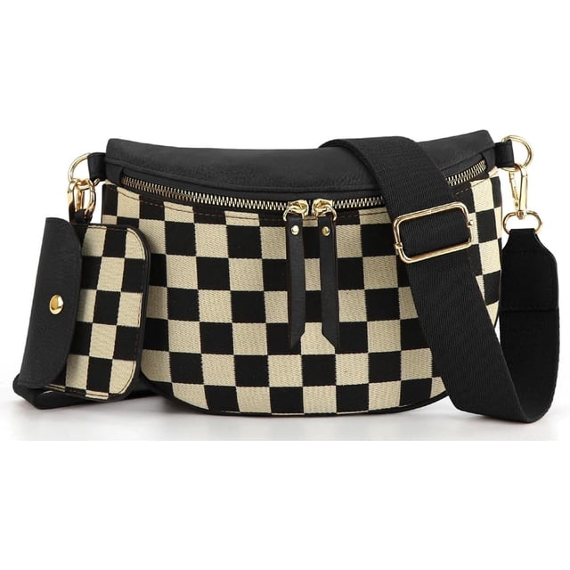 LHSHIDU 2 Pcs Checkered Crossbody Bags for Women Bum Bag Checkered Cross Body Sling Backpack Satchels Shoulder Wallet Purses