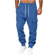 thumbnail image 2 of Men's Cargo Joggers Solid Color Drawstring Sweatpants with Multi Pockets & Elastic Cuffs,Casual Fleece Pants, 2 of 5