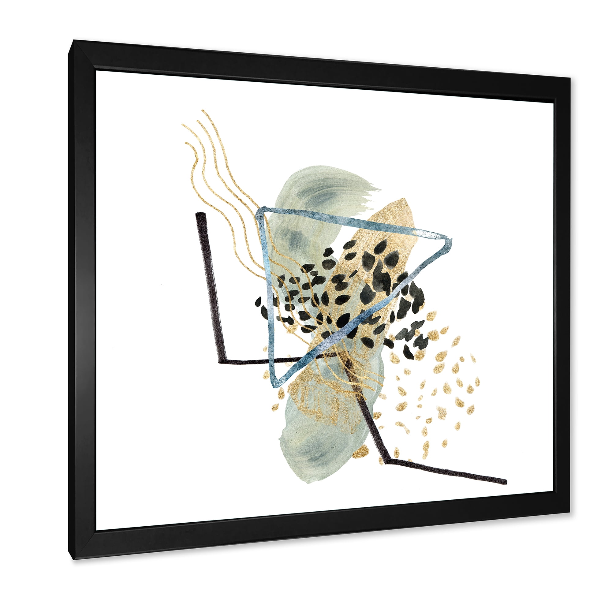 Designart 'Minimalistic Golden Polka Dots and Ink Mountains' Modern Framed Art Print