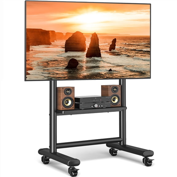 TAVR Furniture Heavy Duty Mobile TV Cart for 50-90 inch Large TVs up to 200 lbs, Height Adjustable Rolling TV Stand with Shelf for Living Room, Office