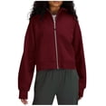 thumbnail image 3 of ZyeKqe Cropped Hoodies for Women Full Zip up Fleece Lined Jackets Long Sleeve Hooded Sweatshirts with Thumb Hole, 3 of 5