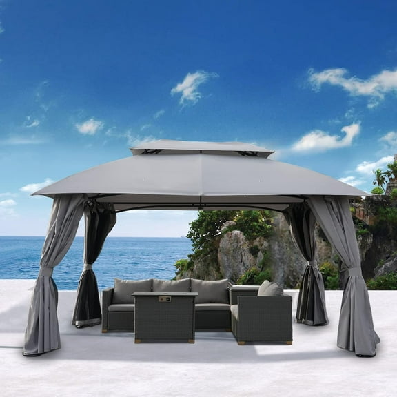 Simenmax 10’ x 13’ Steel Patio Gazebo, with Mesh Netting and Double Vented Roof