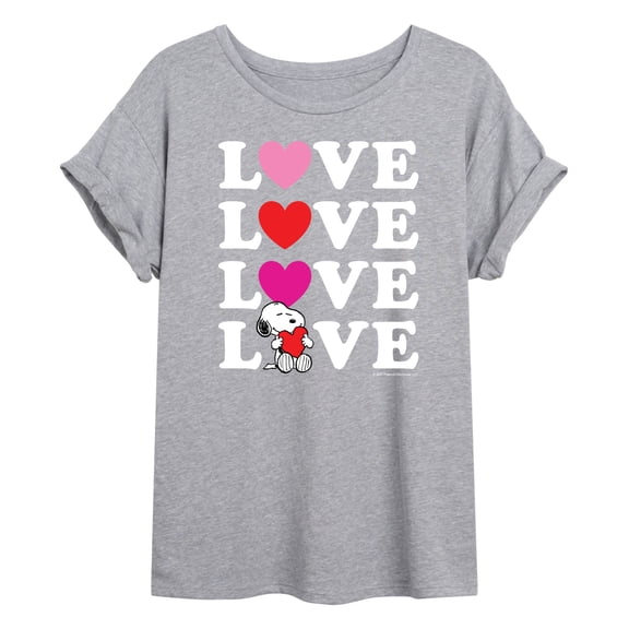 Peanuts - Love Snoopy Hearts - Juniors Oversized Graphic T-Shirt