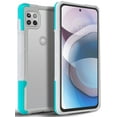 thumbnail image 1 of Nakedcellphone Acrylic Hybrid Series Compatible with Motorola One 5G Ace Case - [White/Turquoise] Clear Back Panel, TPU Rubber Trim, Anti-Shock Phone Cover for XT2113, 1 of 7