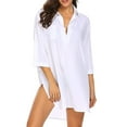 thumbnail image 1 of Camisa para cubrir la playa V profundo Color puro Suelto Suave Cómodo Traje de baño dividido Camisa para cubrir para mujer Blanco S, 1 of 6
