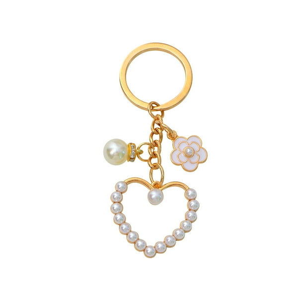 Llavero con forma de corazón y perla para mujer