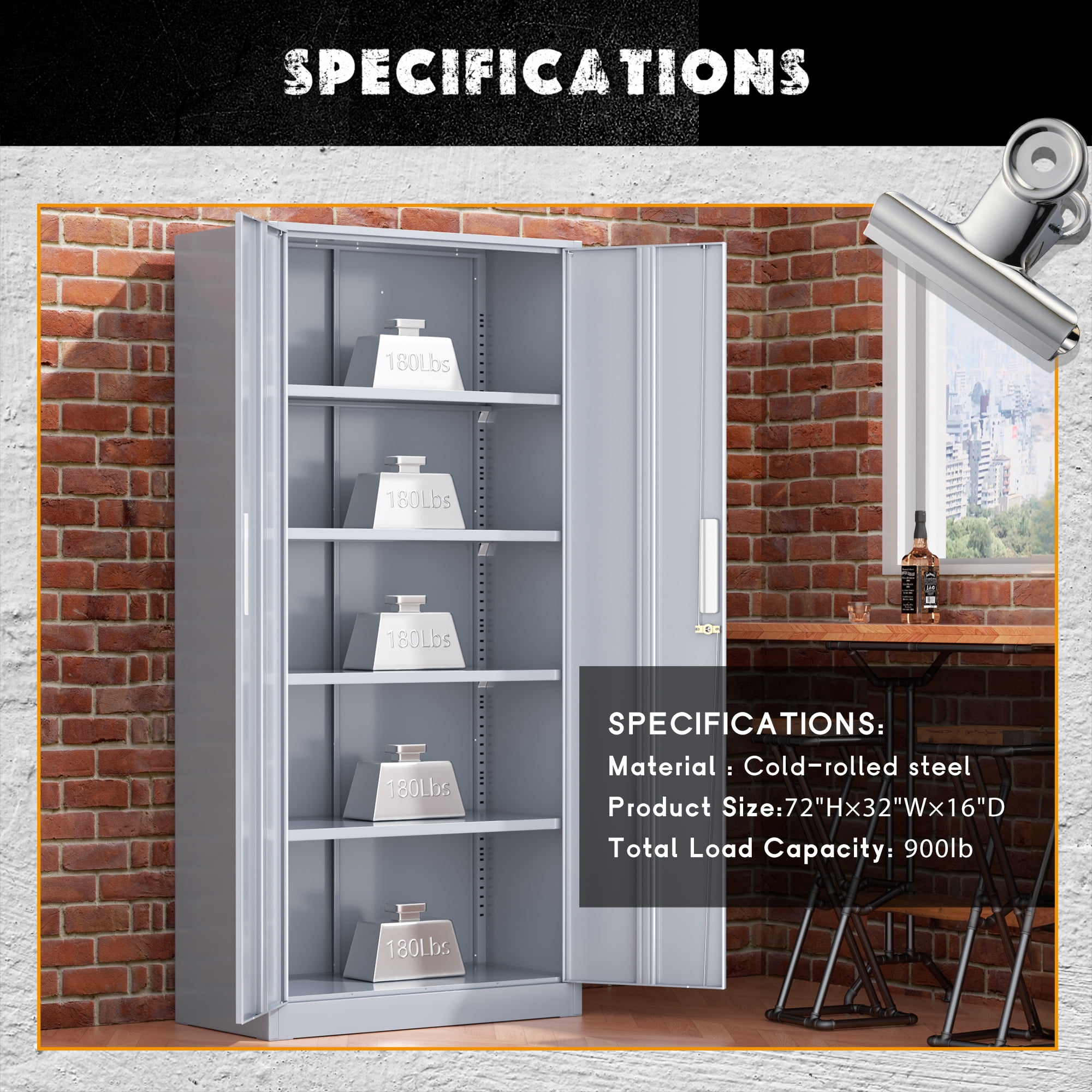 SOLAURA 71 in Tall Metal Garage Storage Cabinet with Locking Doors and Adjustable Shelves for Home, Office, Classroom(Dark Gray)
