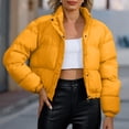 thumbnail image 2 of Smupbvky Women Cropped Puffer Jacket Lightweight Quilted Zipper Coat Stand Collar Winter Warm Bubble Outerwear (XL, Yellow), 2 of 7