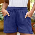 thumbnail image 5 of CPNG Girls Casual Shorts Elastic High Waist Shorts Solid Color Summer Comfy Loose Shorts with Pockets(Blue,10-11 Years), 5 of 9