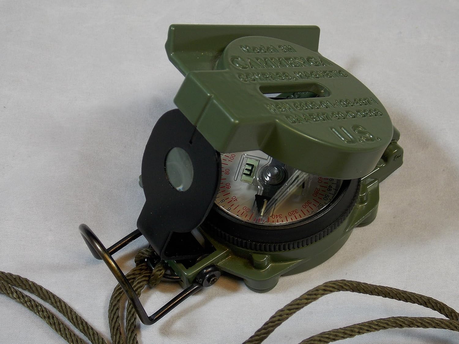 MM Official US Military Phosphorescent Lensatic Compass, Olive Drab Accurate Waterproof Hand Held Compasses with Pouch for Hiking Camping Navigation Survival Backpacking Orienteering, Green