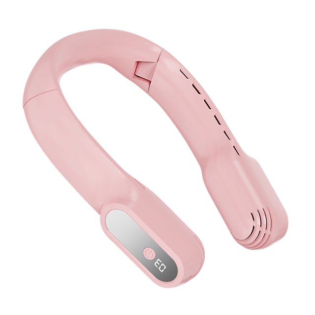 Ventilador de cuello colgante plegable USB Pantalla digital sin hojas Ventiladores manos libres (rosa) Likrtyny Libre de BPA