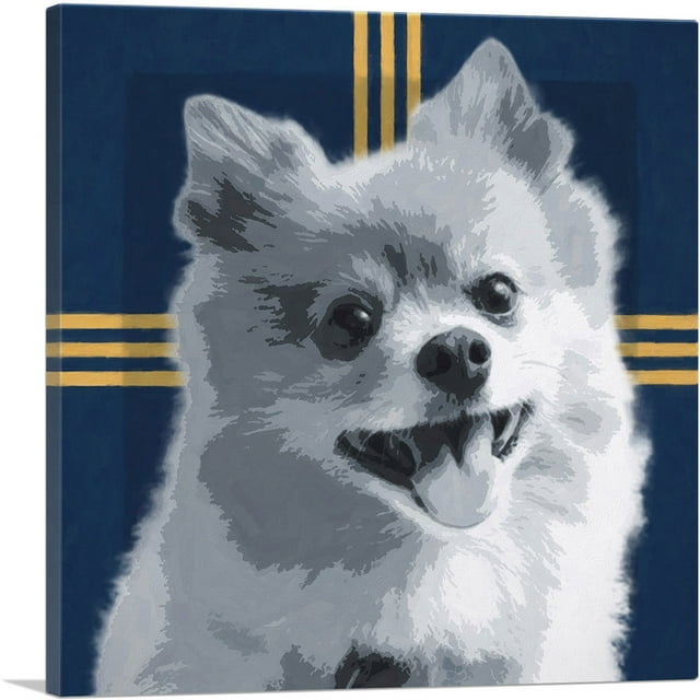 ARTCANVAS Pomeranian Dog Breed Blue Yellow Modern Canvas Art Print - Size: 12" x 12" (1.50" Deep)