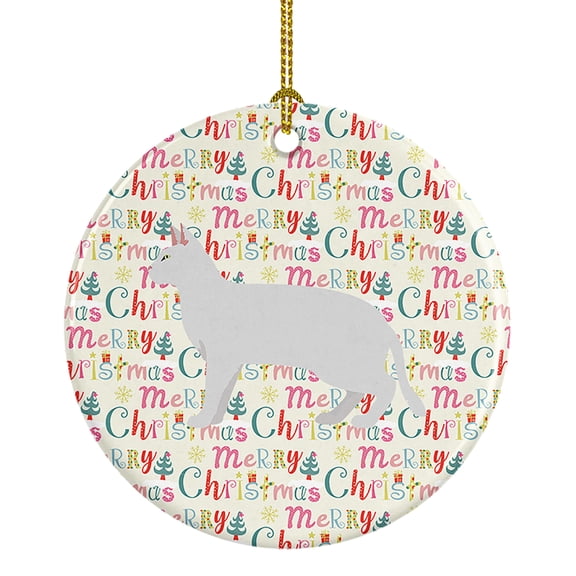 Russian White Black #2 Cat Christmas Ceramic Ornament 2.8 in x 2.8 in