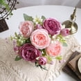 thumbnail image 4 of JHyouerji Faux Peony Rose Artificial Flower Bouquet 13x2 Inch Dual Pink Plastic Floral Stem for Wedding Table Home Vase Decor, 4 of 7