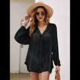 thumbnail image 4 of Blusa Playera de Larga con Botones para Mujer Negro L, 4 of 9