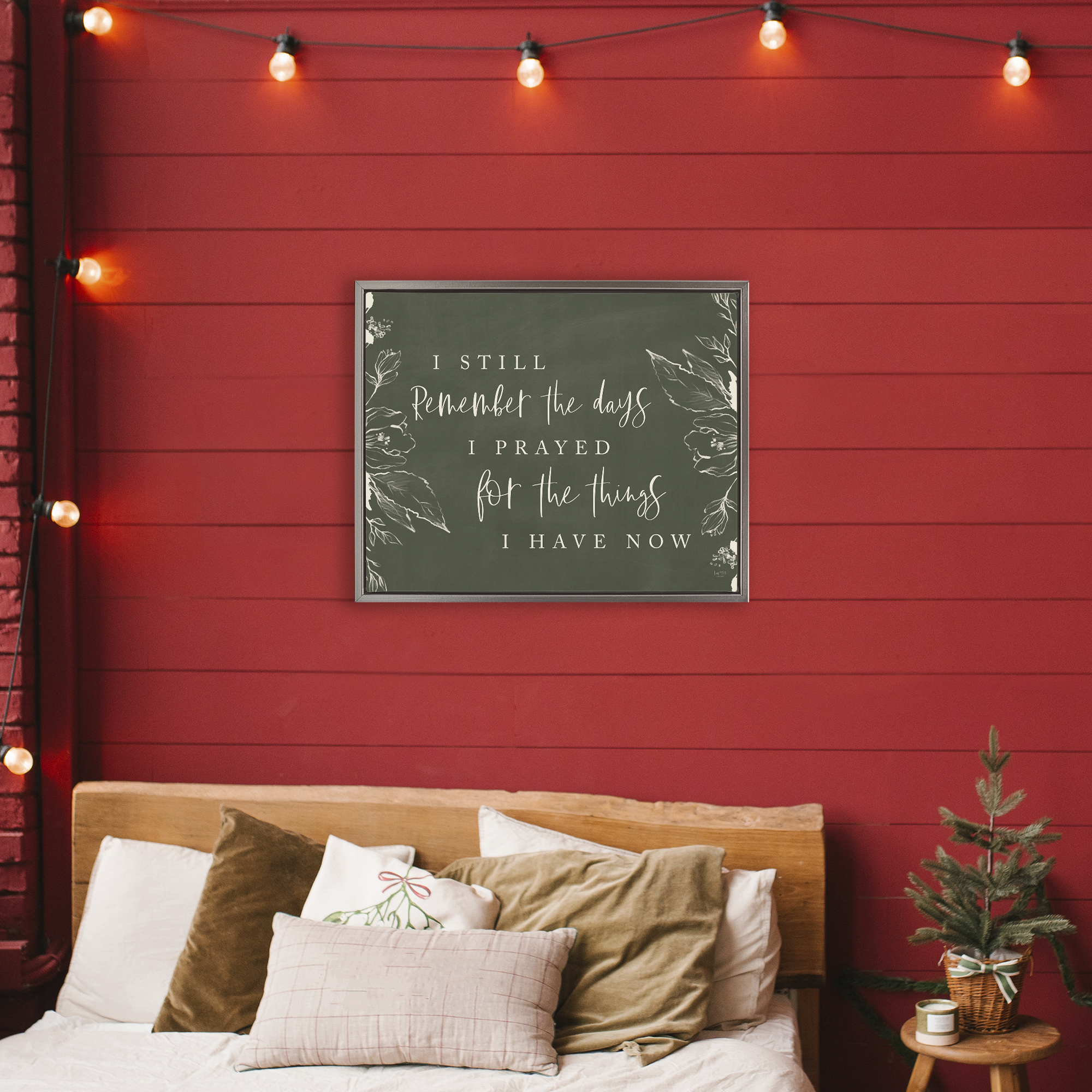 Prayed For What I Have Now Gray Framed Floater Canvas Wall Art, design by Lux + Me Designs