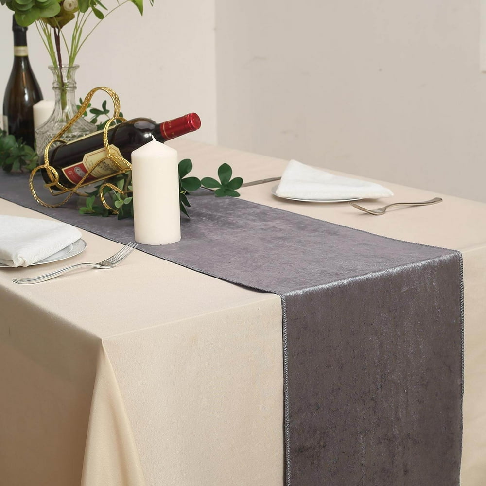 Efavormart 12" x 107" Charcoal Grey Premium Velvet Table Runner For