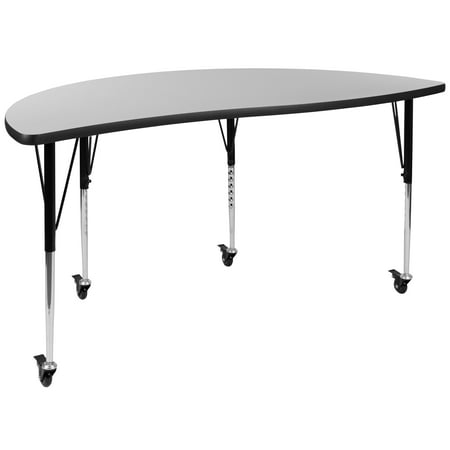 UPC: 0889142515296 | Flash Furniture Wren Mobile 60 Half Circle Wave Flexible Collaborative Grey Thermal Laminate Activity Table-Standard Height Adjust Legs