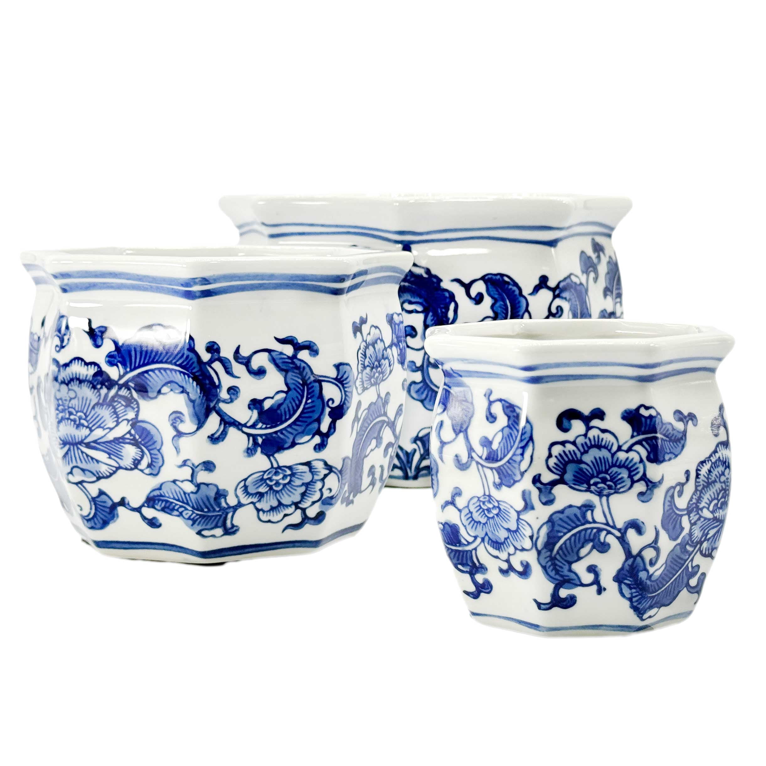 Galt International Set of 3 - 4.5"/6"/8" Ceramic Chinoiserie Planter Pot Set