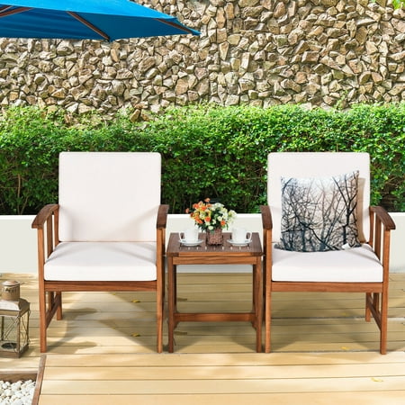 Gymax 3pc Outdoor Patio Sofa Furniture Set Solid Wood Cushioned Conversation White Canada - White Wood Outdoor Furniture Set