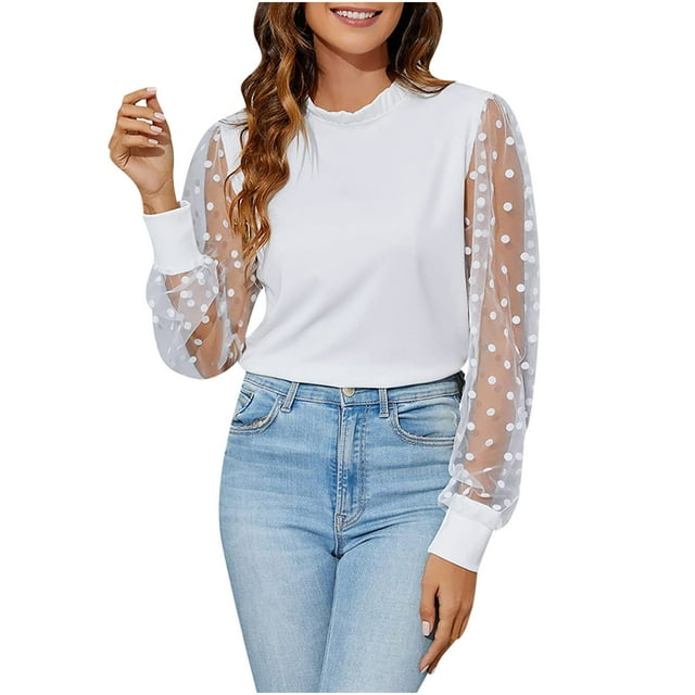 Pompotops Mode Femme T-Shirt à Manches Longues Col Rond Ajouré Automne Blouse Unie
