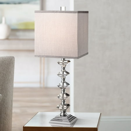 Stacked Crystal Table Lamp Vienna Full Spectrum Modern Table Lamp Art Deco Chrome Stacked Diamond Shaped Crystal Gray Square Shade for Living Room Family ()