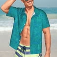thumbnail image 4 of Uemuo Blue Green Glitter Printed Regular Fit Short Sleeve Casual Hawaiian Shirt for Men,Aloha shirt,Tropical shirt,Floral print shirt,Vacation Beach shirt-Large, 4 of 9