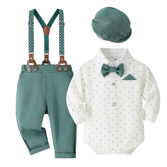 Shadoumai Little Gentleman Formal Baby Boy Toddler Dress Up Outfit Set With Hat And Suspenders For