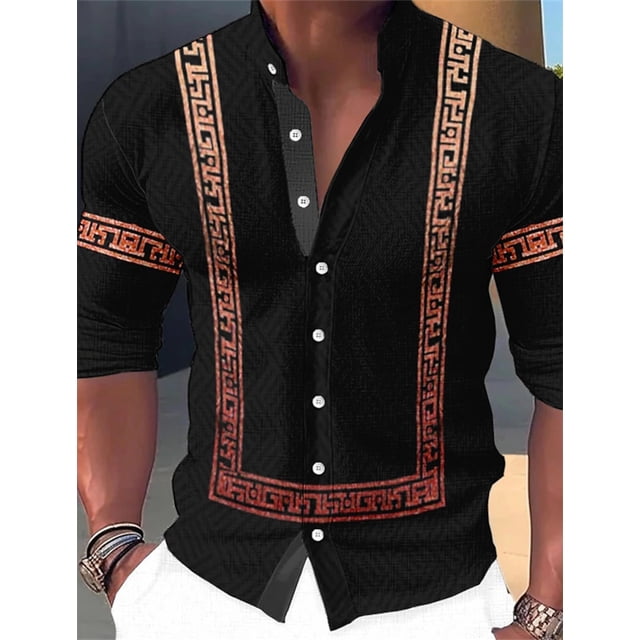 Camisa larga con cuello alto y botones con estampado de trébol de verano para hombre, ropa cómoda de diseñador para fiesta callejera a la moda para hombre