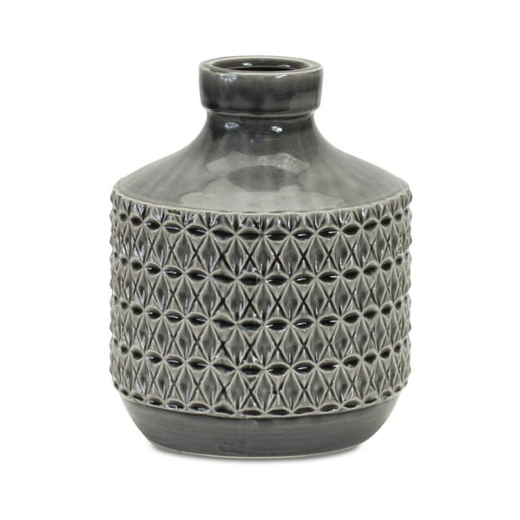 Geometric Terracotta Vase - 9 Inch Tall Decorative Black Finish Planter for Flowers