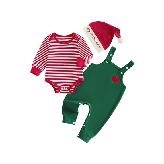 RUINIXCW Infant Baby Christmas Outfits Long Sleeve Stripe Romper Suspender Pants Hat