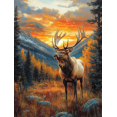 thumbnail image 1 of Qisvanset Framed Canvas Wall Art 12x16 Inch Mountain Sunset Elk Western Wilderness Cabin Art, 1 of 5