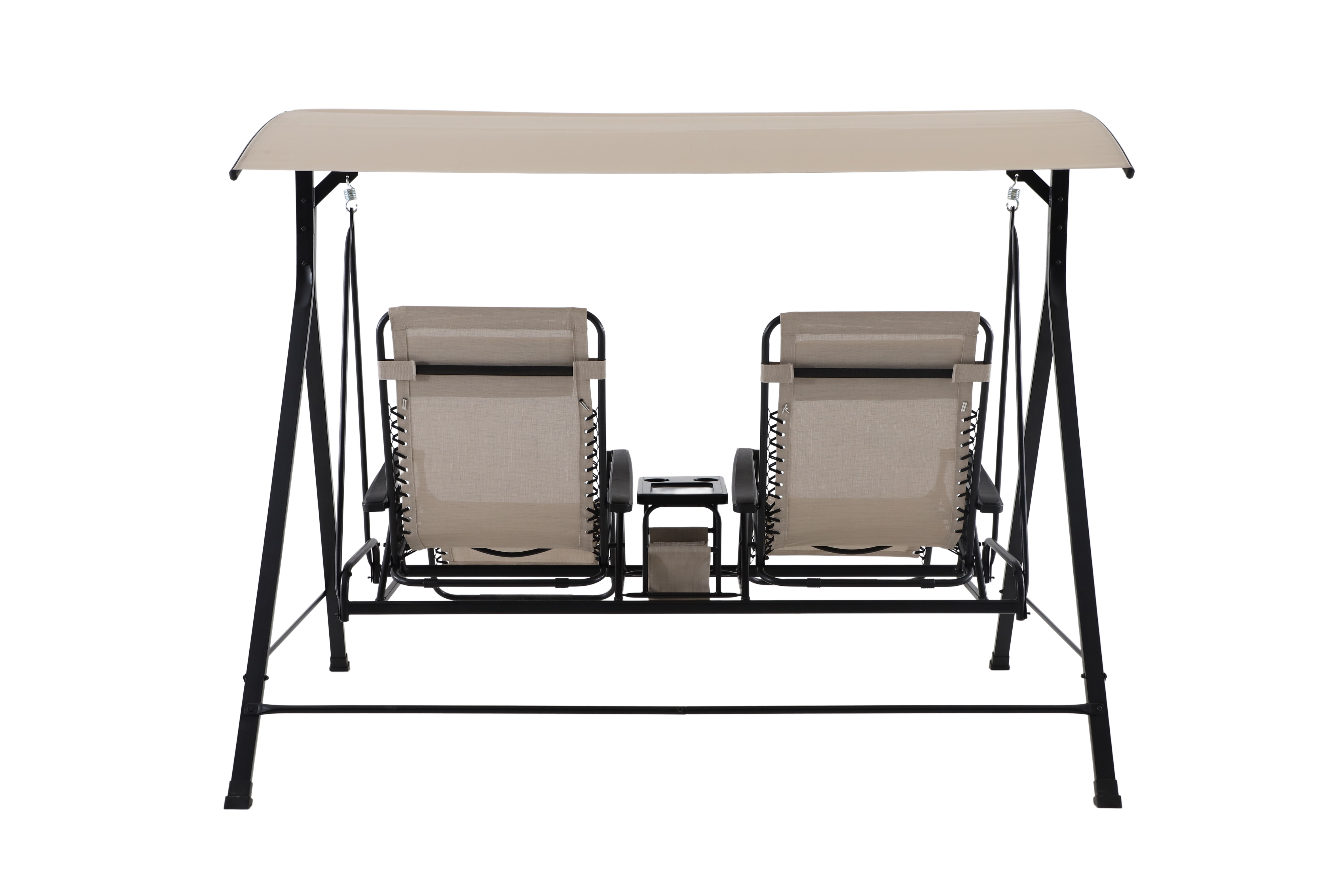 Mainstays 2-Seat Reclining Oversized Zero-Gravity Swing with Canopy and Center Storage Console, Beige/Black - image 2 of 9