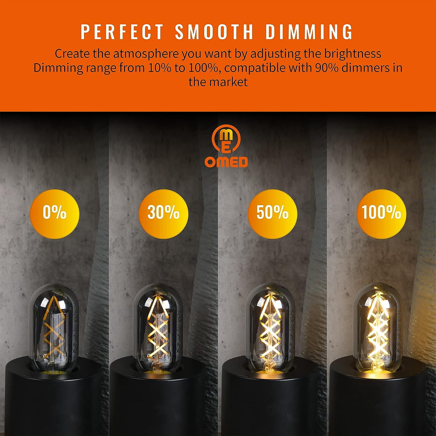 OMED Fishbone LED Filament Dimmable Vintage Edison Light Bulbs, T45/T14 E26 4W Antique Tubular Edison Bulbs 40 Watt Equal, 200LM 2700K SOFE White Spiral Retro Tube Bulbs, Smoke Grey Glass, 6 Pack