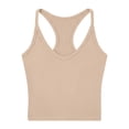 thumbnail image 6 of Miluxas Women's Spaghetti Strap Ribbed Tank Top Slim Workout Racerback Vest Scoop Neck Basic Cami Shirts Beige, 6 of 6