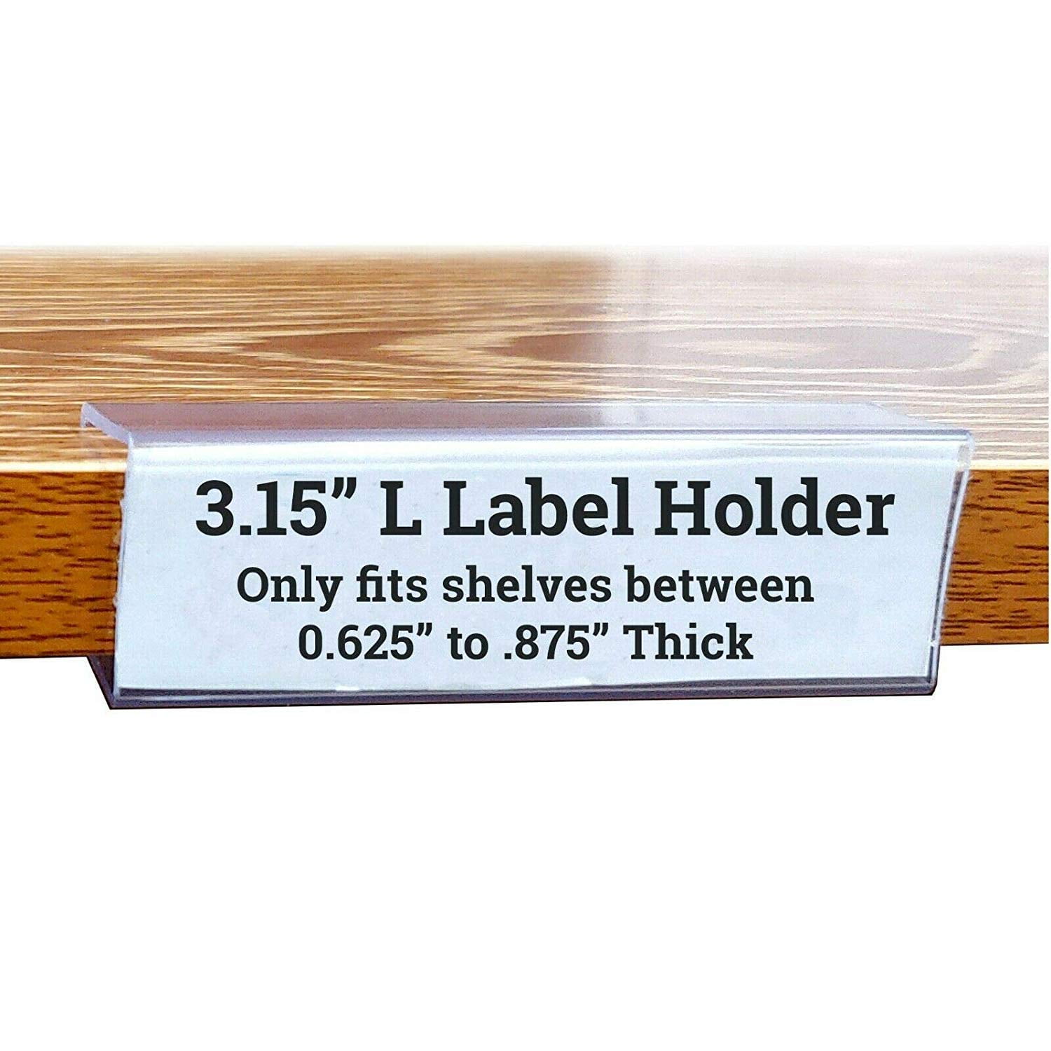 3.15 L Wood Shelf Label Holder Clip On Ticket Holder for Shelves .6 to .9 Thick 5 Pack 