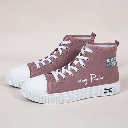 

Women‘s Solid Color High-top Canvas Shoes Casual Lace Up Lace Up Sneakers Women‘s Footwear