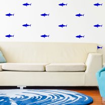 Set of 21 Vinyl Wall Art Decals - Shark Patterns - 3" x 7" Each - Cool Adhesive Sticker Shapes for Boys Toddlers Teens Bedroom Playroom Living Room Home Apartment Decorations (3" x 7"; Blue)