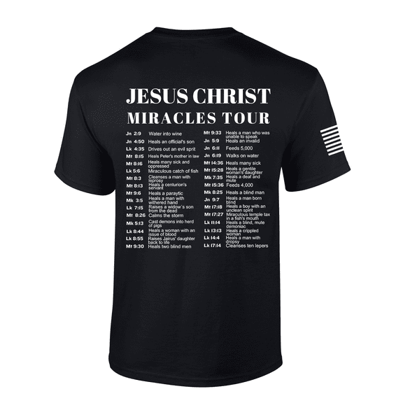 Trenz Shirt Company Mens Christian Tshirt Jesus Miracles World Tour Scripture Short Sleeve T-shirt Faith Tee-Black-xl