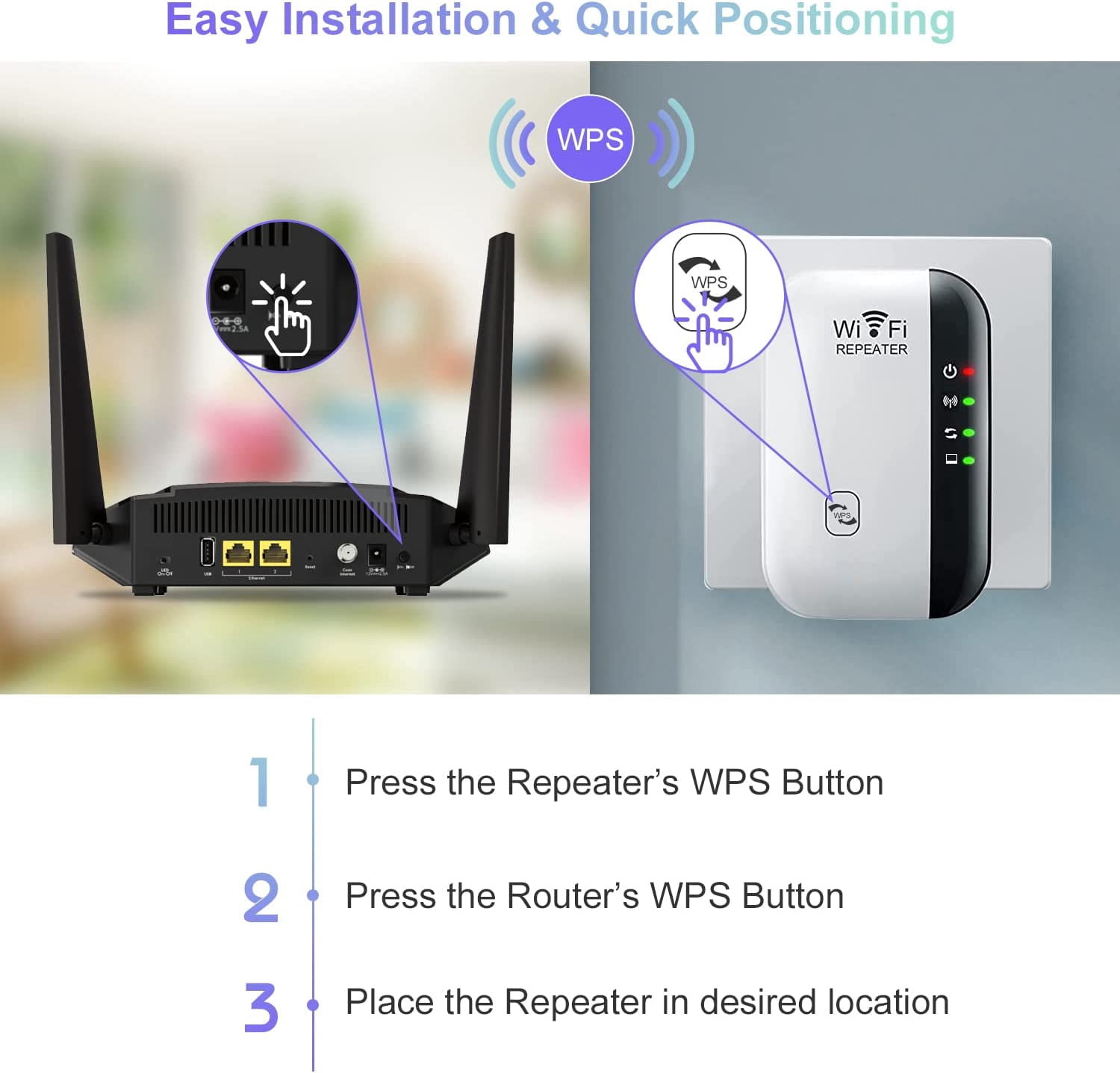 VIPLIVE 2 Pack WiFi Extender, Signal Booster Up to 2640sq.ft and 25 Devices, Wireless Internet Repeater, WiFi Range Extender, Long Range Amplifier with Ethernet Port, 1-Tap Setup, Access Point