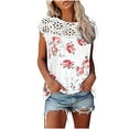 thumbnail image 2 of Chemises à Manches Courtes pour Femmes Tendance Été Imprimé Floral Col Rond Creux Manches Courtes Hauts Blouse Femmes Été 2023 Blouses pour Femmes Hauts Femmes, 2 of 5