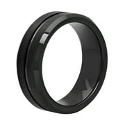 Men's Black Tungsten 8MM Grooved Comfort Fit Wedding Band by Brilliance Fine Jewelry - Mens Ring