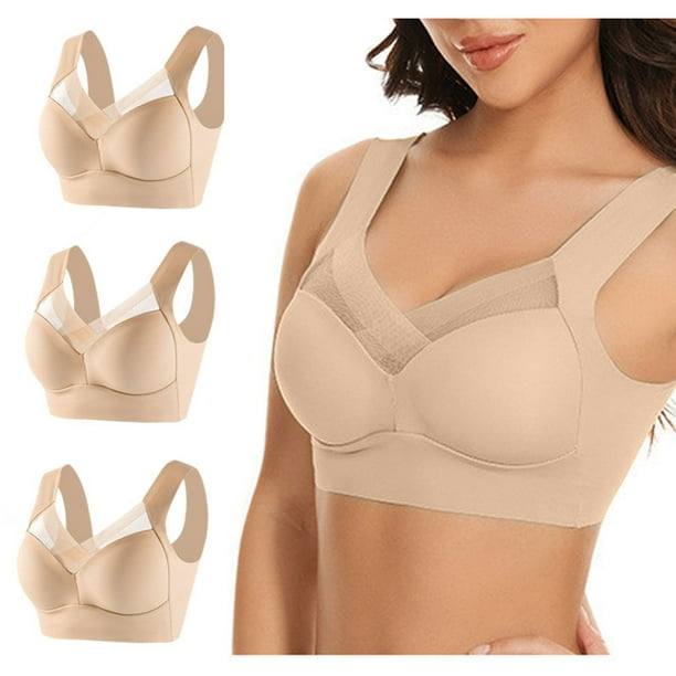 EQWLJWE 3PC Seamless Mesh Push Up Bra for Women Wirefree Comfortable Padded  Push Up Thin Soft Back Smoothing Bra Bra For Plus Size Clearance For Women  