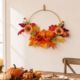 thumbnail image 5 of Fall Harvest Artificial Floral Hoop Wreath, Autumn Maple Leaf & Pumpkin Decorative Wall Hanging, Thanksgiving Themed Sunflower & Berry Door Wreath, 5 of 5