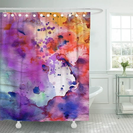 PKNMT Watercolor Pastel Abstract Paint Splatter Orange Stoke Painting Ink Shower Curtain 60x72