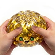 2 Pcs Giant Gold Glitter Dumpling Squishy Toys with Steamer Basket, Jumbo Bao Bun Stress Relief Ball, Viral Fidget Sensory Toys for K*-ids and Adults, Dollar Sign Eyes Money Dumpling