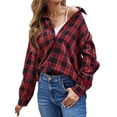 thumbnail image 2 of Womens Button Down Flannel Shirts Long Sleeve Plaid Shackets Business Casual Blouse Top Red XXL, 2 of 9